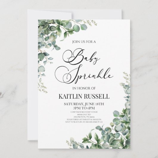 Invitation Eucalyptus Vert Vert Botanique Bébé Parsemer (Devant)