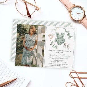 Invitation Eucalyptus verte fille baby shower photo invitatio