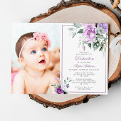 Invitation Eucalyptus Violet Fleurs Photo Girl Dedication