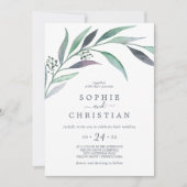 Invitation Eucalyptus violet vert tout en un Mariage (Devant)
