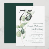 Invitation Eucalyptus Watercolor 75th Birthday Script (Devant / Derrière)