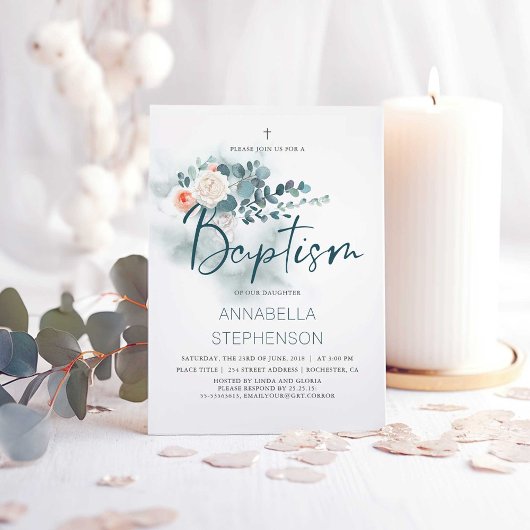 Invitation Eucalyptus | Watercolor Green Baptism Party