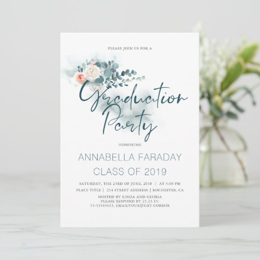 Invitation Eucalyptus | Watercolor Greenery Graduation (Debout devant)