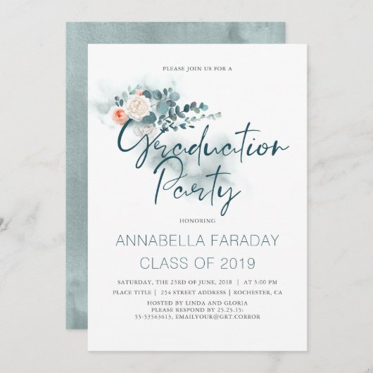 Invitation Eucalyptus | Watercolor Greenery Graduation (Devant / Derrière)