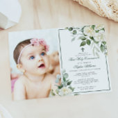 Invitation Eucalyptus White Photo Girl Première Sainte Commun