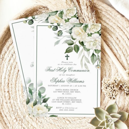 Invitation Eucalyptus White Première Sainte Communion Invitat
