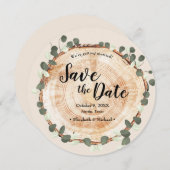 Invitation Eucalyptus Wood Cut Slice QR CODE Site Mariage (Devant / Derrière)