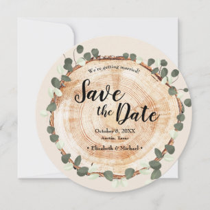 Invitation Eucalyptus Wood Cut Slice QR CODE Site Mariage