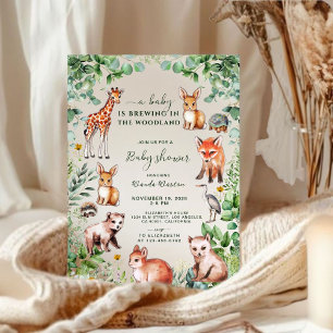 Invitation Eucalyptus Woodland mignon Animaux Baby shower