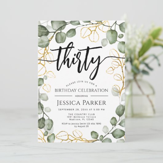 Invitation Eucalyptus Wreath 30e fête d'anniversaire (Debout devant)
