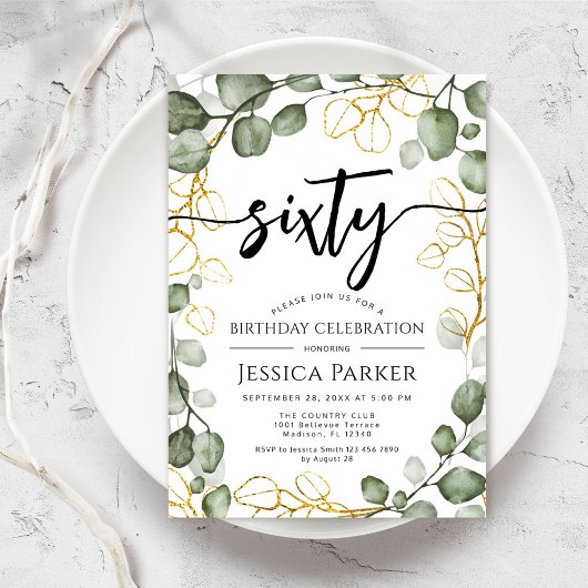 Invitation Eucalyptus Wreath 60e fête d'anniversaire