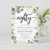 Invitation Eucalyptus Wreath 80e fête d'anniversaire (Debout devant)