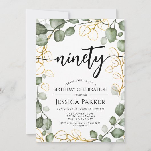 Invitation Eucalyptus Wreath 90e fête d'anniversaire (Devant)
