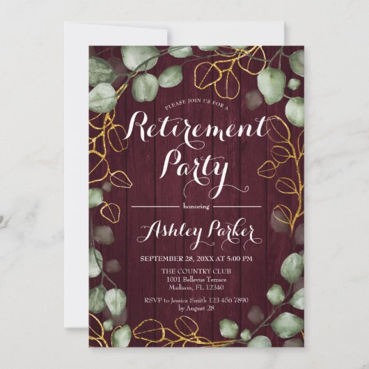 Invitation Eucalyptus Wreath Burgundy Retraite Party (Devant)