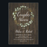 Invitation Eucalyptus Wreath Couples Rustiques Douche<br><div class="desc">Elégant couple botanique douche invitation. Le design classique est composé de motif en bois et d'aquarelle peinte à la main,  de couronnes d'eucalyptus et de caractères de script. Personnalisez avec vos propres détails. Message-moi si vous avez besoin d'une personnalisation plus poussée.</div>