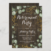 Invitation Eucalyptus Wreath Rustic Wood Retirement Party (Devant / Derrière)