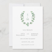 Invitation Eucalypus monogramme enregistrer la date (Devant)