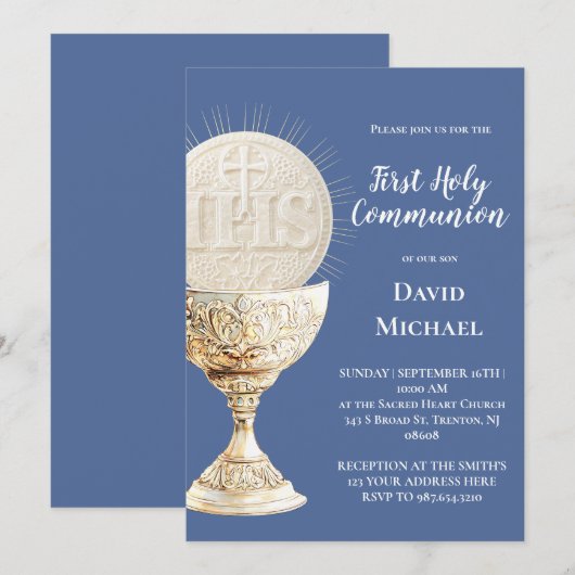Invitation Eucharist design First Holy Communion (Devant / Derrière)