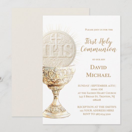 Invitation Eucharist design First Holy Communion (Devant / Derrière)