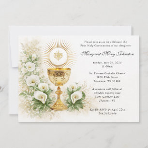 Invitation Eucharistie élégante Première Communion Florale