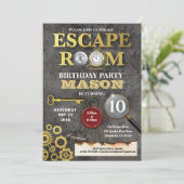 Invitation Evasion salle mystère résoudre défi anniversaire (Debout devant)