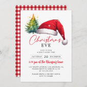 Invitation Eve de Noël Red Santa Hat Tree étoiles (Devant / Derrière)