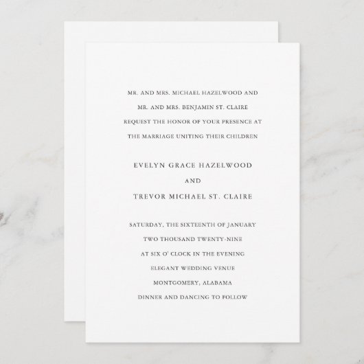 Invitation Evelyn Simple Mariage élégant (Devant / Derrière)