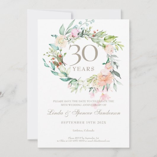 Invitation Événement 30e Anniversaire de Mariage Fleurs de Ro (Devant)