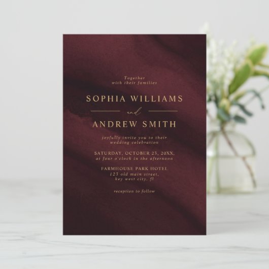 Invitation Événement à retenir en calligraphie Bourgogne et O (Debout devant)