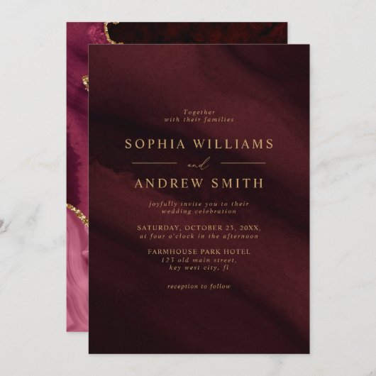 Invitation Événement à retenir en calligraphie Bourgogne et O (Devant / Derrière)