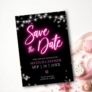 Invitation Événement Bat Mitsva Thème Néon Rose Chaud Enregis