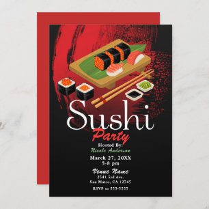 Invitation Événement chic Modern Elegant Black & Red Sushi Pa