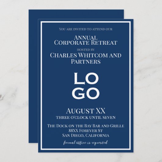 Invitation Événement commercial ou d'entreprise bleu avec log (Devant / Derrière)