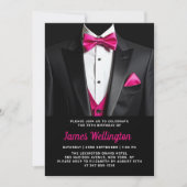 Invitation Événement d'anniversaire de Tuxedo noir et rose (Devant)