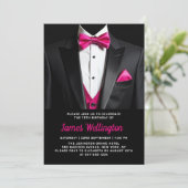 Invitation Événement d'anniversaire de Tuxedo noir et rose (Debout devant)