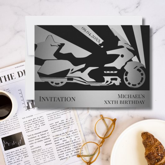 Invitation Evénement d'anniversaire sur le thème de la moto a