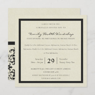 INVITATION ÉVÉNEMENT D'ATELIER CLASSIQUE BLACK WHITE DAMASK