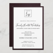 INVITATION ÉVÉNEMENT D'ATELIER DE LOGO EN SOIE VELVET BOURGOG (Devant / Derrière)