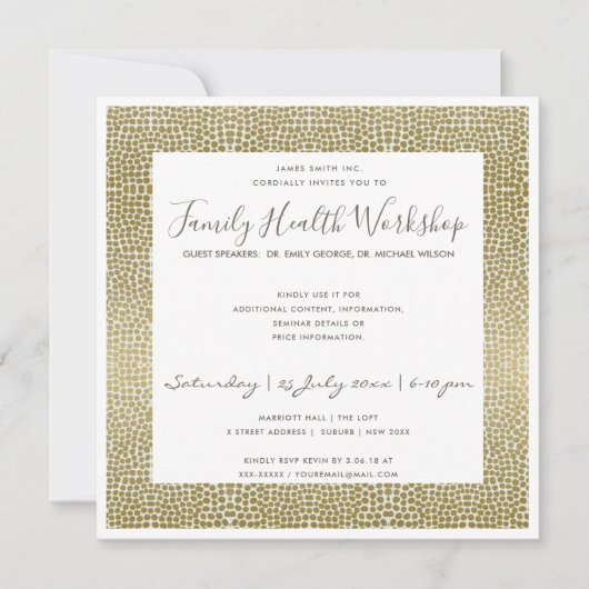 INVITATION ÉVÉNEMENT D'ATELIER FAUX GOLD WHITE MOSAIC DOTS (Devant)