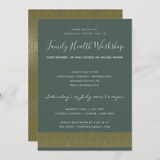 INVITATION ÉVÉNEMENT D'ATELIER FAUX OR GREEN MOSAIC DOTS (Devant / Derrière)