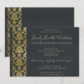 INVITATION ÉVÉNEMENT D'ATELIER OFFICIEL FAUX GOLD NAVY DAMASK (Devant / Derrière)
