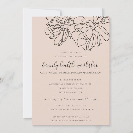 INVITATION ÉVÉNEMENT D'ATELIER SUCCULENT DE BLUSH PEACH DESER (Devant)