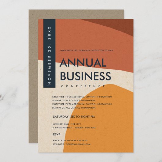INVITATION ÉVÉNEMENT DE CONFÉRENCE ABSTRAIT ART RUST ORANGE (Devant / Derrière)
