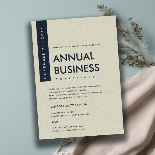 INVITATION ÉVÉNEMENT DE CONFÉRENCE KRAFT BLANC NAVY MINIMAL M