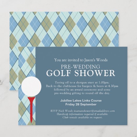 Invitation Événement de douche pour homme Golf jour avant le  (Devant / Derrière)