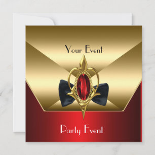 Invitation Événement de fête Black Tie Rouge Or Diamant Bijou