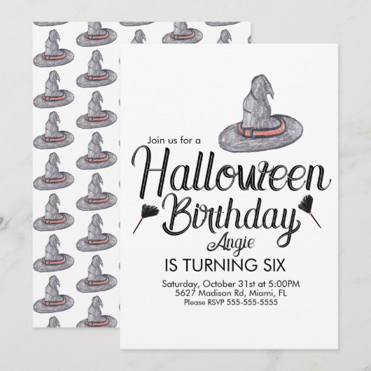 Invitation Événement de fête d'anniversaire de doodle Hallowe (Devant / Derrière)