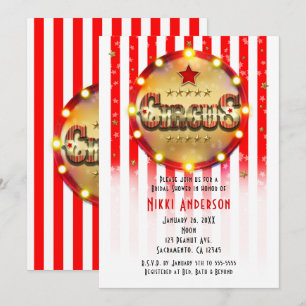 Invitation Événement de fête foraine rouge blanc or rayé