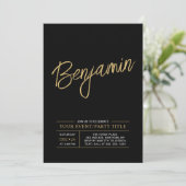 Invitation Événement de fête moderne or et noir pour toutes o (Debout devant)