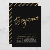 Invitation Événement de fête moderne or et noir pour toutes o (Devant / Derrière)